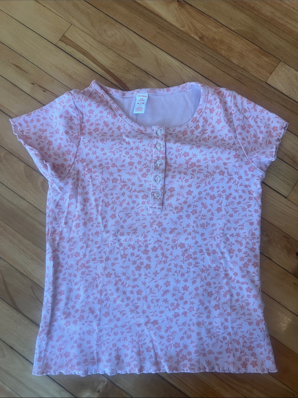 Joe Fresh Pink Floral Ribbed Henley Tee
